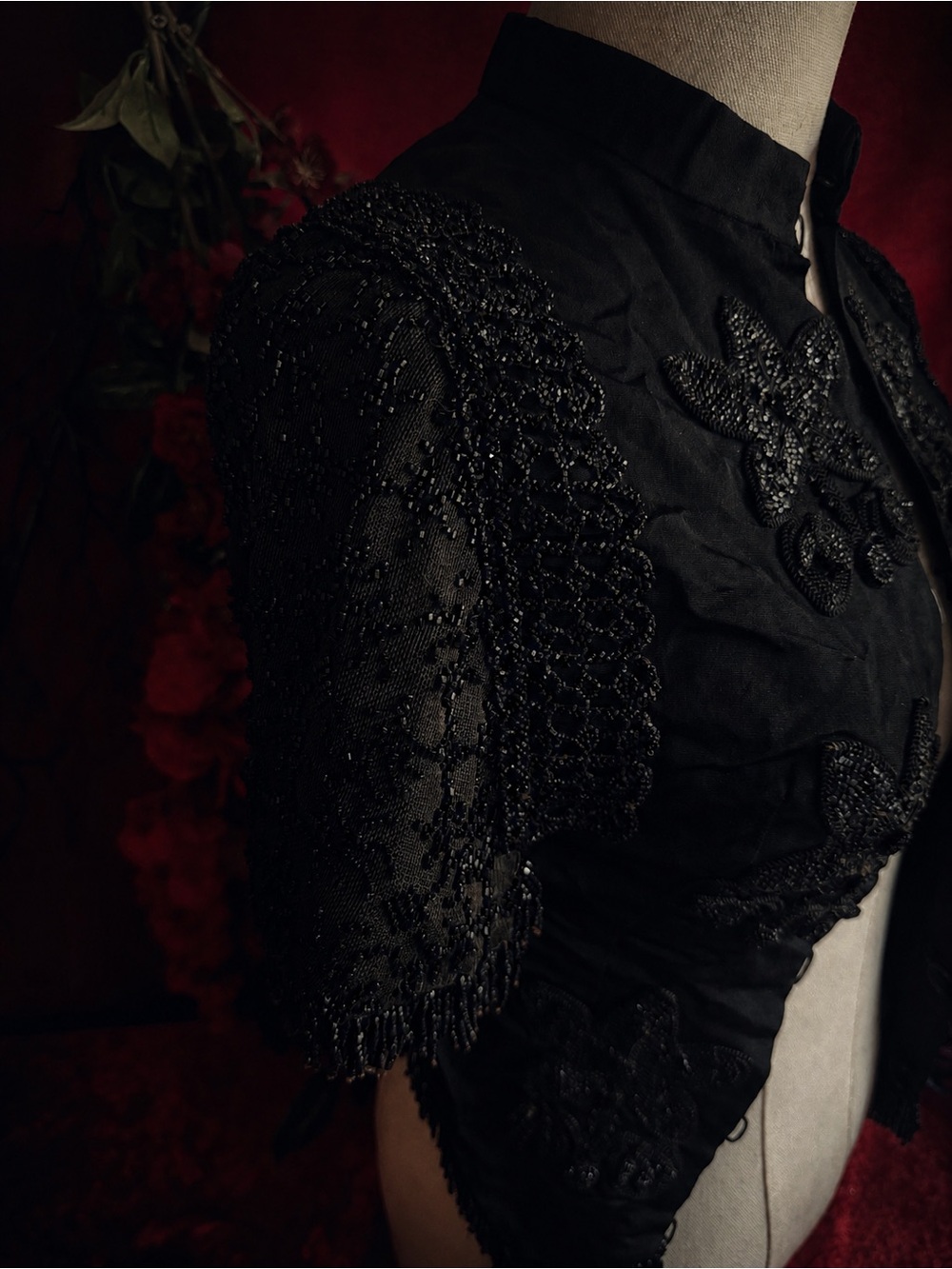Victorian Era Black Beaded Lace Embellished Bodice